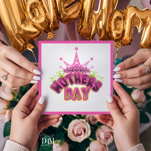 Pink Queen Crown Happy Mütter Tag Flat Card