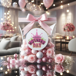 Pink Queen Crown Mothers Day CLASSIC ROUND STICKER