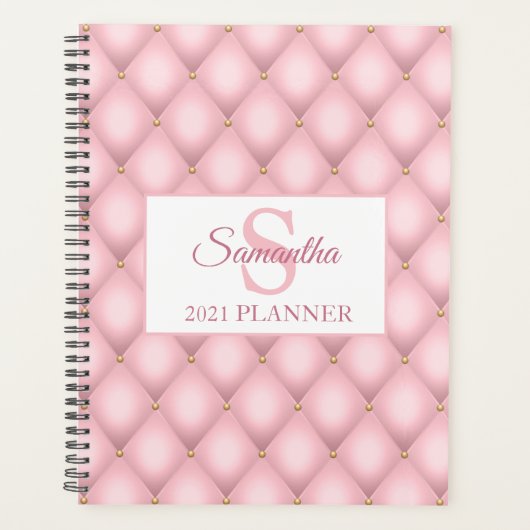 Pink Quilted Muster Monogram Luxury Planner Planer (Vorderseite)