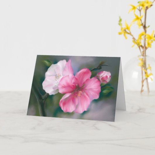 Pink Quince Blume und Bud Pastel Denken Sie an Sie Karte (Gelbe Blume)