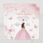 Pink Quinceañera 15 Anos Blume Gold Glitzer Invi Einladung (Vorne/Hinten)