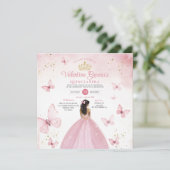 Pink Quinceañera 15 Anos Blume Gold Glitzer Invi Einladung (Stehend Vorderseite)
