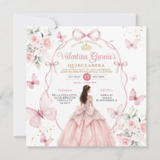 Pink Quinceañera 15 Anos Butterflies Einladung