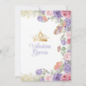 Pink Quinceañera 15 Anos Purple Blumen Goldkrone Einladung (Rückseite)