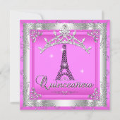 Pink Quinceanera 15 Silver Tiara Eiffelturm Einladung (Vorderseite)