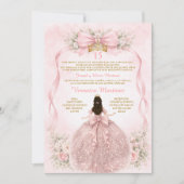 Pink Quinceañera Blush Bow Floral Sweet Einladung (Vorderseite)