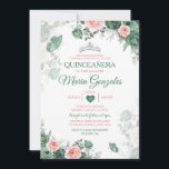 Pink Quinceañera Dusty Green Crown Butterfly Einladung<br><div class="desc">Pink Quinceañera Dusty Green & Silver Crown mexikanische Schmetterling Einladung Mis Quince 15 Anos,  16. Geburtstag, </div>