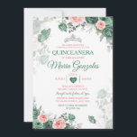 Pink Quinceañera Dusty Green Crown Butterfly Einladung<br><div class="desc">Pink Quinceañera Dusty Green & Silver Crown mexikanische Schmetterling Einladung Mis Quince 15 Anos,  16. Geburtstag, </div>