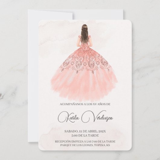 Pink Quinceañera Einladung (Vorderseite)