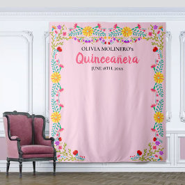 Pink Quinceanera Foto Hintergrund Mexikanisches Pa Wandteppich