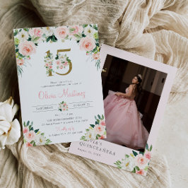 Pink Quinceañera Geburtstag Einladung Foto Blumen
