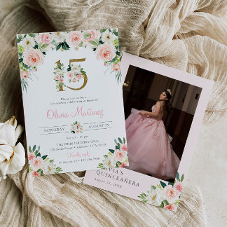 Pink Quinceañera Geburtstag Einladung Foto Blumen