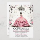Pink Quinceañera Girl Einladung (Vorne/Hinten)