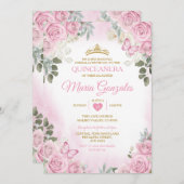 Pink Quinceañera Goldkrone Mexikos Schmetterling Einladung (Vorne/Hinten)
