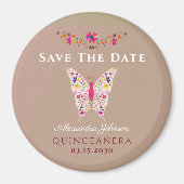 Pink Quinceañera Speichern Sie das Datum Magnet (Vorne)