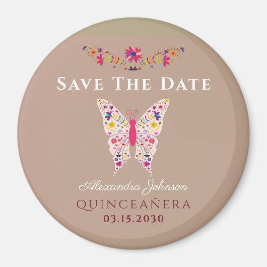 Pink Quinceañera Speichern Sie das Datum Magnet (Vorne)