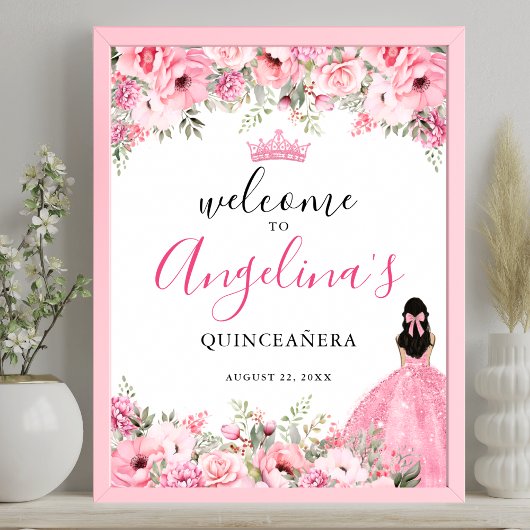 Pink Quinceanera Welcome Sign Poster