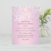 Pink Quinceanera Winter Wonderland Schneeflocken Einladung (Stehend Vorderseite)