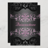 Pink Quinceñera Snow Flake Damask Geburtstag Einla Einladung (Vorne/Hinten)