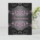 Pink Quinceñera Snow Flake Damask Geburtstag Einla Einladung (Stehend Vorderseite)