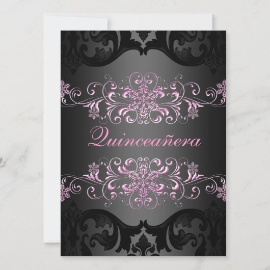 Pink Quinceñera Snow Flake Damask Geburtstag Einla Einladung (Vorderseite)