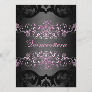Pink Quinceñera Snow Flake Damask Geburtstag Einla Einladung