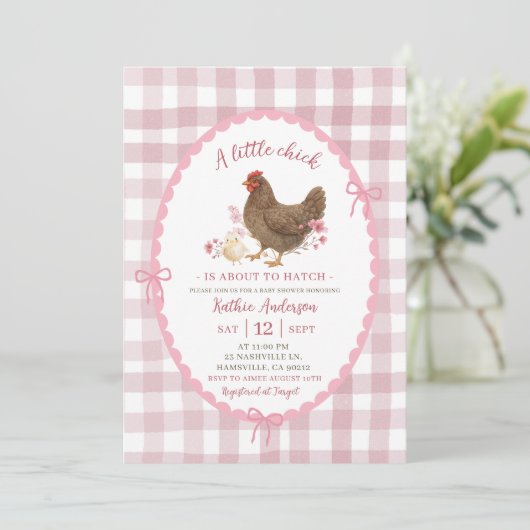 Pink Quirky Hand Drawing Chic Baby Dusche Einladung (Stehend Vorderseite)