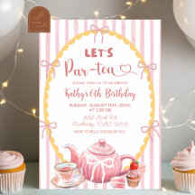 Pink Quirky Illustration Let's Par-Tea Birthday