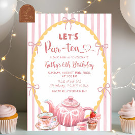 Pink Quirky Illustration Let's Par-Tea Birthday Einladung