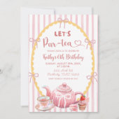 Pink Quirky Illustration Let's Par-Tea Birthday Einladung (Vorderseite)
