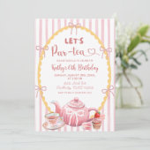 Pink Quirky Illustration Let's Par-Tea Birthday Einladung (Stehend Vorderseite)