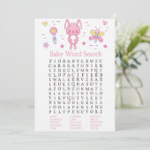 Pink Rabbit Baby Dusche Word Search Game Einladung (Stehend Vorderseite)