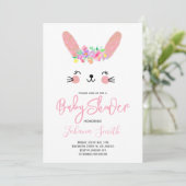 Pink Rabbit Face Baby Dusche Einladung (Stehend Vorderseite)