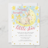 Pink Rabbit Gold Twinkle Little Star Baby Dusche Einladung (Vorderseite)