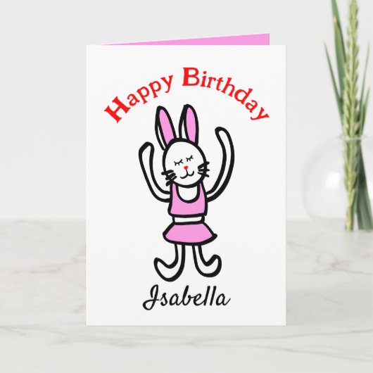Pink Rabbit Happy Birthday Personalisiert Card Ankündigung (Vorderseite)