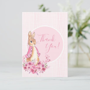 Pink Rabbit Watercolor Babydusche Dankeskarte