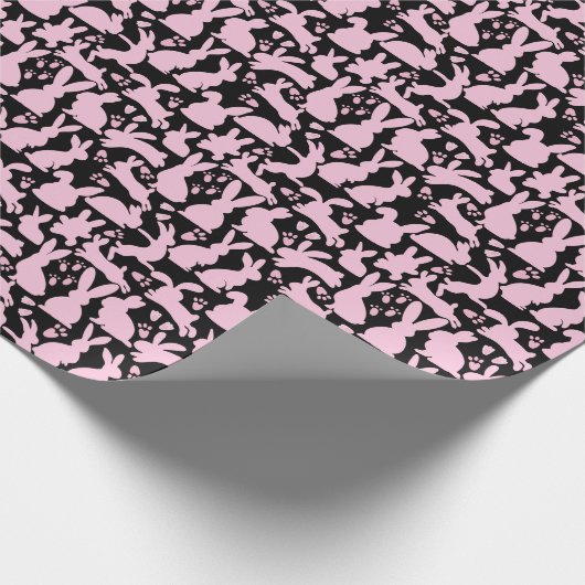 Pink Rabbits Muster Black BG Geschenkpapier (Ecke)