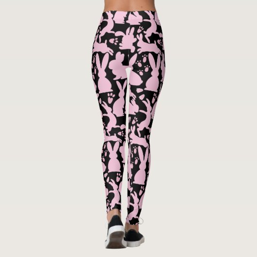 Pink Rabbits Muster Black BG Leggings (Rückseite)