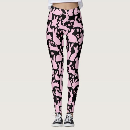 Pink Rabbits Muster Black BG Leggings (Vorderseite)
