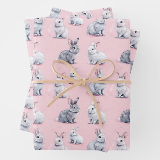 Pink Rabbits Muster Geschenkpapier Set (Beispiel)