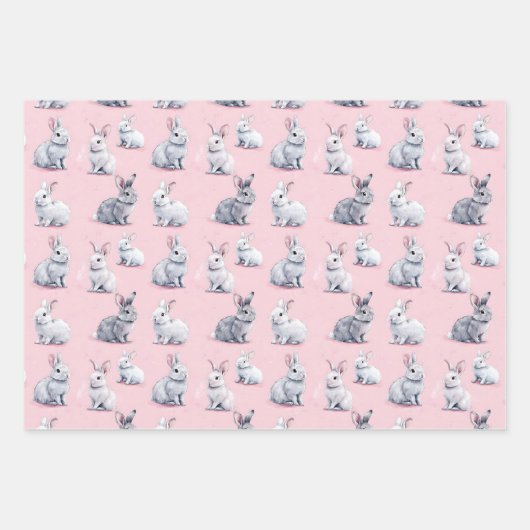 Pink Rabbits Muster Geschenkpapier Set (Vorderseite)