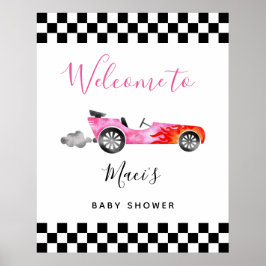 Pink Race Car Baby Dusche Begrüßungszeichen Poster