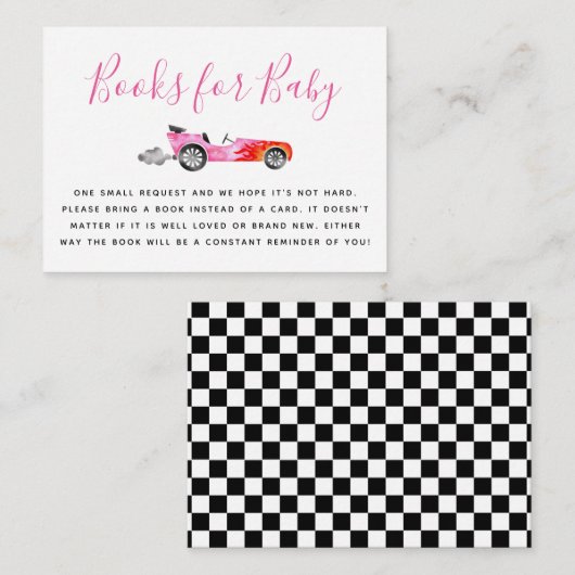 Pink Race Car Babydusche Anfrage Begleitkarte (Vorne/Hinten)