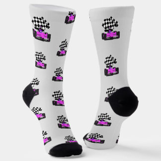 Pink Race Car - Checked Flag Sports Socken
