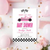 Pink Race Car Checkered Race Flag Babydusche Einladung