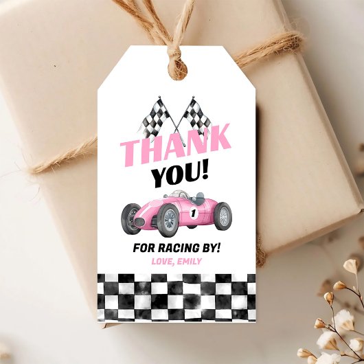 Pink Race Car Geburtstagsgeschenk Tag Geschenkanhänger