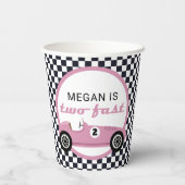 Pink Race Car Girl Racing 2 Fast Birthday Party Pappbecher (Rückseite)