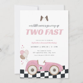 Pink Race Car Girl Two Fast Second Birthday Invite Einladung