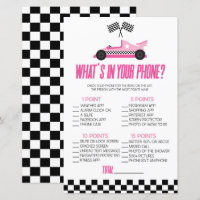 Pink Race Car in Ihrem Telefon Baby Dusche Spiel
