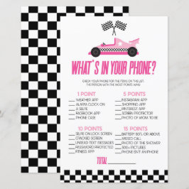 Pink Race Car in Ihrem Telefon Baby Dusche Spiel